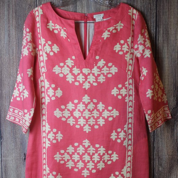 J CREW Pink Batik Linen 3/4 Sleeve Tunic Dress - Picture 1 of 9